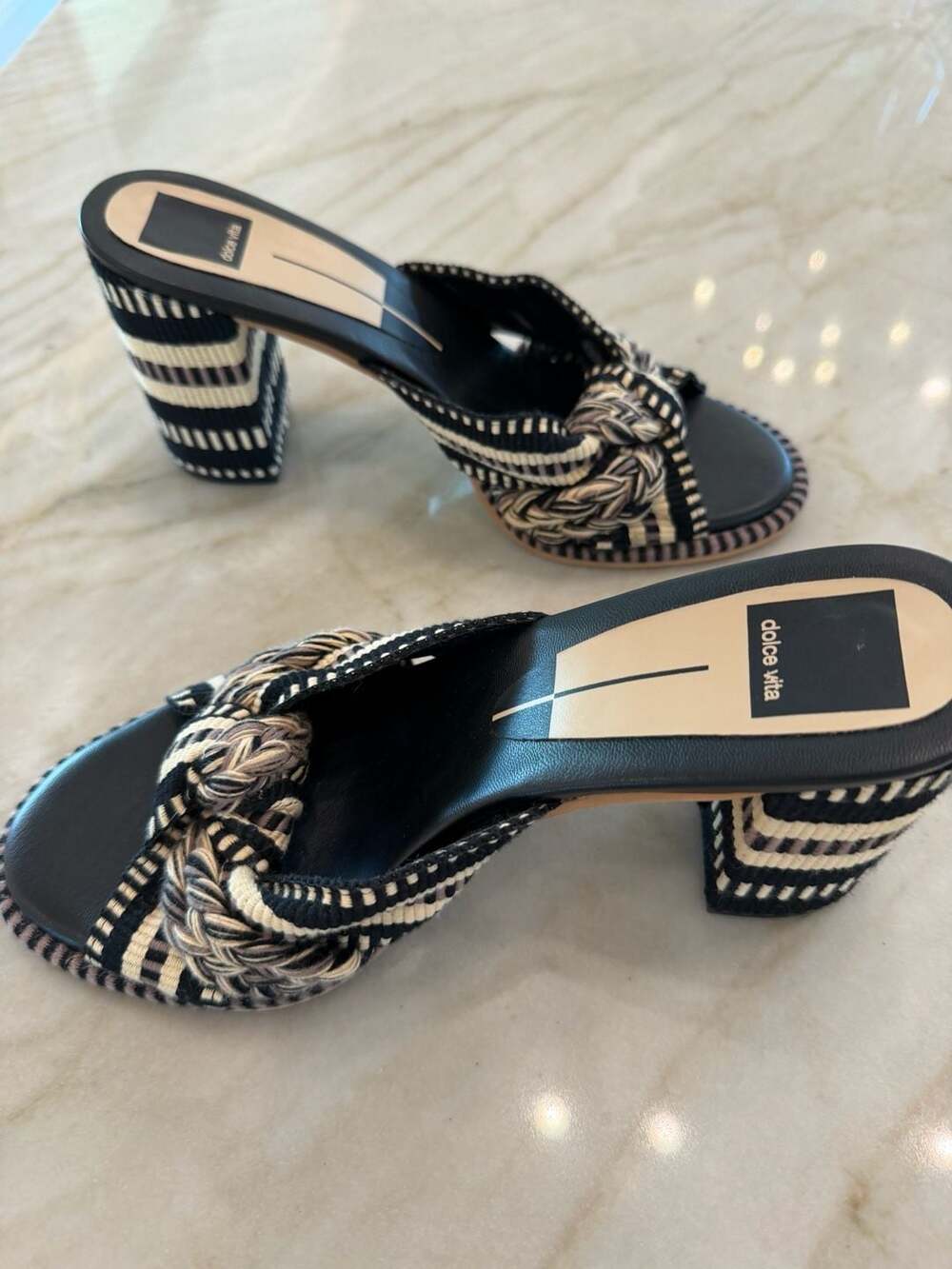 Dolce Vita Brilah Knotted Black Multi Woven Block Heel Sandal - Picture 3 of 5
